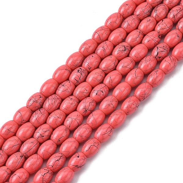 

PandaHall Baking Painted Drawbench Glass Bead Strands, Oval, Salmon, 8x6~6.5mm, Hole: 1mm, about 100pcs/strand, 31.4 inch Glass Oval Red