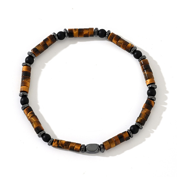 Braccialetti Elastici In Perline Di Occhio Di Tigre Naturale E Ematite Sintetica Non Magnetica Per Uomo