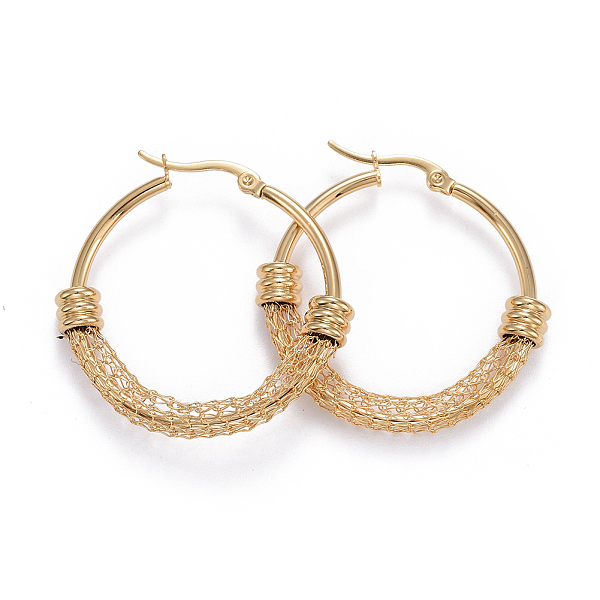 

PandaHall 304 Stainless Steel Hoop Earrings, Hypoallergenic Earrings, Golden, 36.5x38x6mm, Pin: 0.7x1mm 304 Stainless Steel