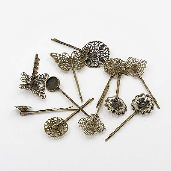 

PandaHall Brass Hair Bobby Pin Findings, Mixed Style, Antique Bronze, 63~70x16~31x1~2mm Brass