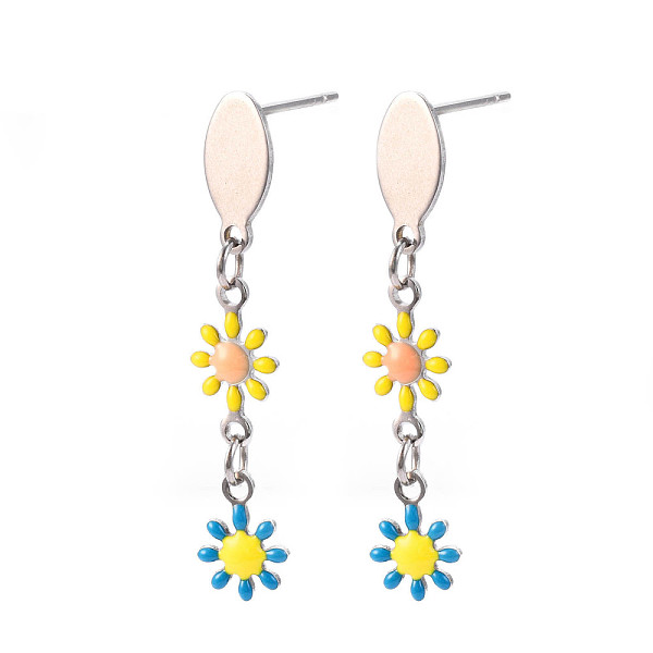 

PandaHall Flower Enamel Long Dangle Stud Earrings, Stainless Steel Color Plated 304 Stainless Steel Jewelry for Women, Deep Sky Blue, 38x6mm...