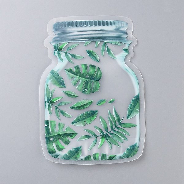 

PandaHall Reusable Mason Jar Shape Zipper Sealed Bags, Fresh Airtight Seal Food Storage Bags, for Nuts Candy Cookies, Green, Leaf Pattern...