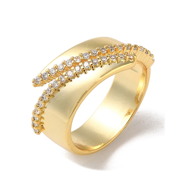 

PandaHall Rack Plating Brass Micro Pave Cubic Zirconia Open Cuff Rings, Real 16K Gold Plated, US Size 8 1/2(18.5mm) Brass+Cubic Zirconia..., Clear