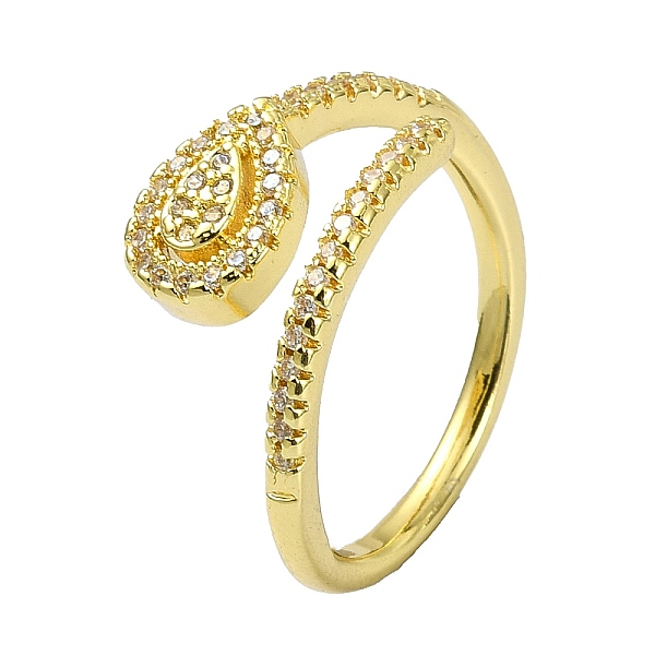 

PandaHall Brass with Cubic Zirconia Open Cuff Ring, Teardrop, Real 18K Gold Plated, US Size 7 1/4(17.5mm) Brass Teardrop Clear