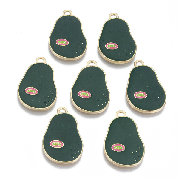 

PandaHall Alloy Enamel Pendants, Cadmium Free & Lead Free, Avocado, Light Gold, Dark Green, 27x17x1.5mm, Hole: 2mm Alloy+Enamel Fruit