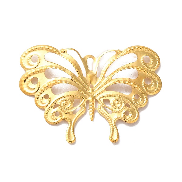 

PandaHall Iron Filigree Joiners, Etched Metal Embellishments, Butterfly, Golden, 42x59x1.5mm, Hole: 1.5mm & 1.8mm & 3mm Iron Butterfly