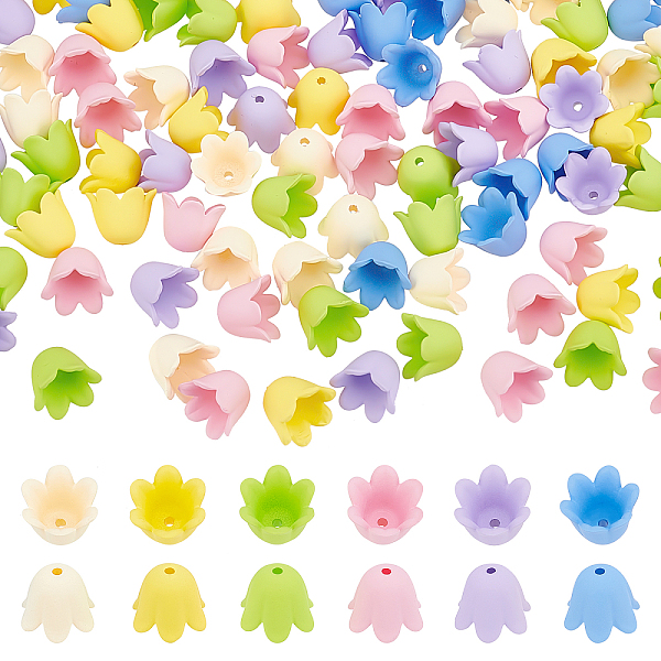 

PandaHall PH 120pcs Flower Bead Caps, 6 Colors Plastic Petal Bead End Bell Caps Rubberized Spacer Loose Beads for DIY Earrings Necklace..., Multicolor