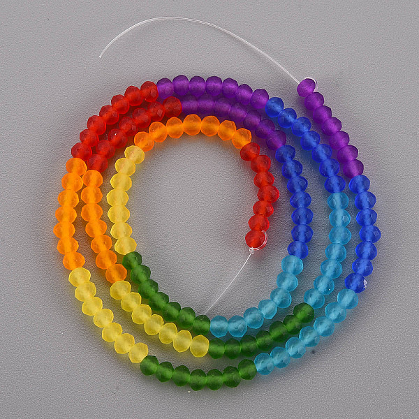 

PandaHall 7 Colors Rainbow Color Frosted Glass Beads Strands, Segmented Multi-color Beads, Faceted Rondelle, Mixed Color, 3x2.5mm, Hole..., Multicolor