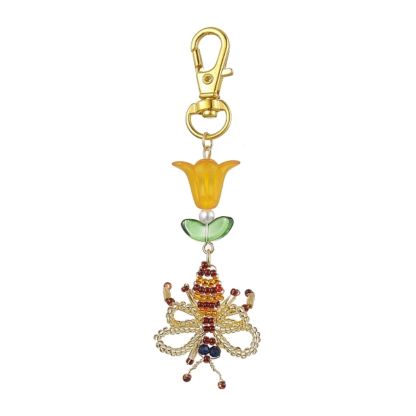 

PandaHall Bees Handmade Glass Seed Beads Pendants Decorations, Acrylic Flower & Swivel Lobster Clasp Charms for Bag Ornaments, Golden, 100mm...