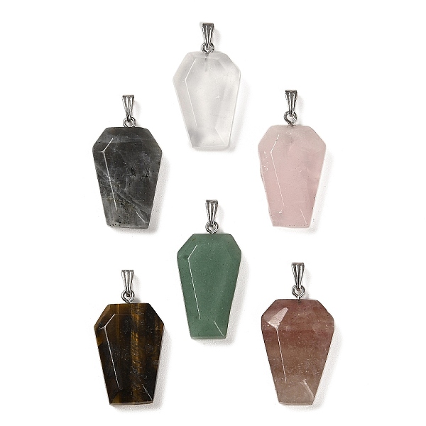 

PandaHall Natural Mixed Stone Pendants, Faceted Hexagon Charms with Rack Plating Stainless Steel Color Plated 201 Stainless Steel Snap on...