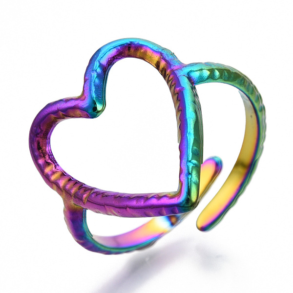

PandaHall 304 Stainless Steel Heart Cuff Ring, Open Ring for Women, Rainbow Color, US Size 8(18.7mm) 304 Stainless Steel