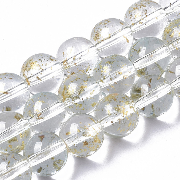 

PandaHall Transparent Spray Painted Glass Bead Strands, with Golden Foil, Round, Clear, 8~9mm, Hole: 1.2~1.5mm, about 46~56pcs/Strand, 14.37...