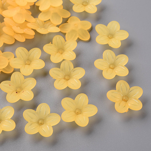 

PandaHall Frosted Acrylic Bead Caps, 5-Petal, Flower, Gold, 19.5x20x5.5mm, Hole: 1.6mm, about 740pcs/500g Acrylic Gold