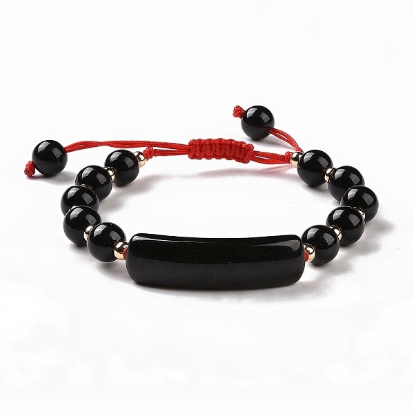 

PandaHall Natural Obsidian Braided Bead Bracelets for Women Men, with Brass Beads, Inner Diameter: 1-7/8~3 inch(4.9~7.5cm) Obsidian