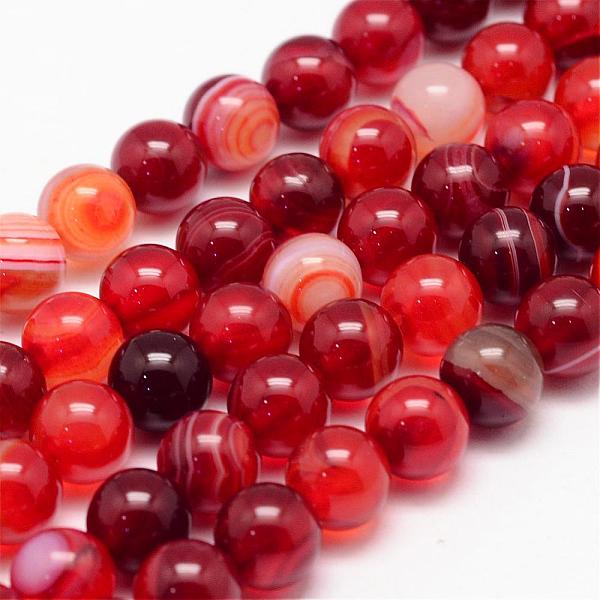 

PandaHall Natural Striped Agate/Banded Agate Bead Strands, Round, Grade A, Dyed, Chocolate, 8mm, Hole: 1mm, about 47~48pcs/strand, 14.5 inch..., Brown