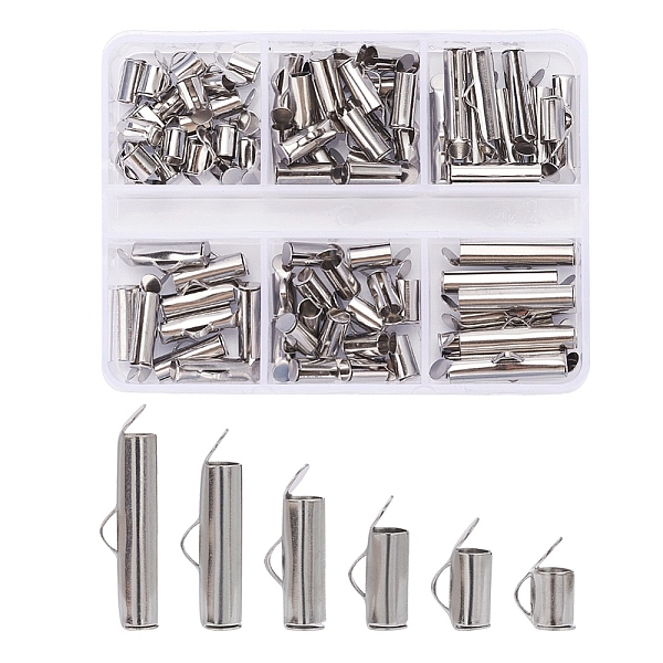 

PandaHall 90Pcs 6 Style 304 Stainless Steel Slide On End Clasp Tubes, Slider End Caps, Stainless Steel Color, 6x6~20x4mm, Hole: 3x1.5mm...