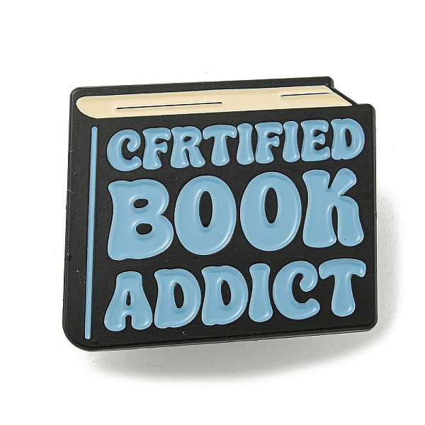 

PandaHall Book Addict Zinc Alloy Brooches, Word Enamel Pins for Backpack, Suit, Black, 26x30x1.5mm Alloy+Enamel Word