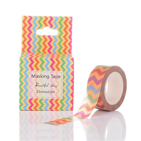 

PandaHall Wave Pattern DIY Scrapbook Decorative Paper Tapes, Adhesive Tapes, Colorful, 15mm, 10m/roll, 1roll/box Paper