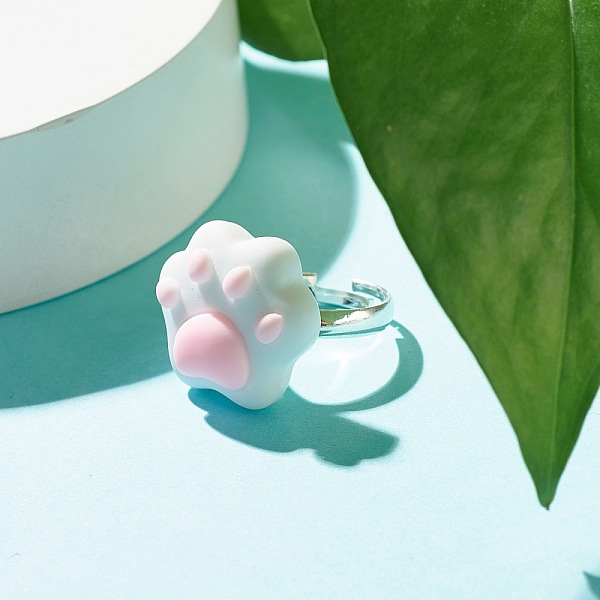 

PandaHall Dog Paw Print Resin Adjustable Ring, Brass Jewelry for Women, White, US Size 5(15.7mm) Resin White