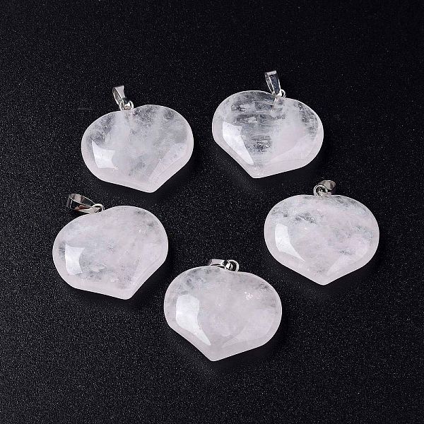 

PandaHall Natural Quartz Crystal Pendants, Rock Crystal Pendants, Love Heart Charms, with Platinum Tone Brass Snap on Bails...