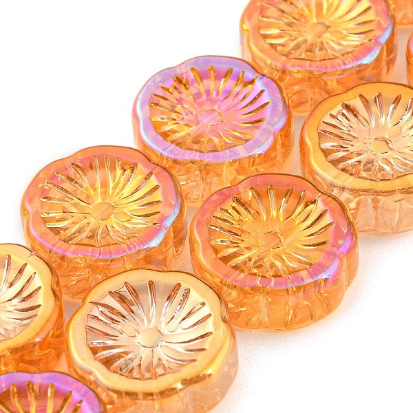 

PandaHall Full Rainbow Plated Electroplate Glass Transparent Beads Strands, Flower, Dark Orange, 14x14.5x5.5mm, Hole: 1.2mm, about...