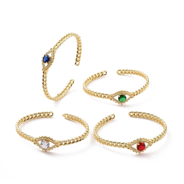 

PandaHall Cubic Zirconia Horse Eye Open Cuff Bangle, Golden Brass Jewelry for Women, Mixed Color, Inner Diameter: 2-3/8 inch(6.1cm) Cubic..., Multicolor