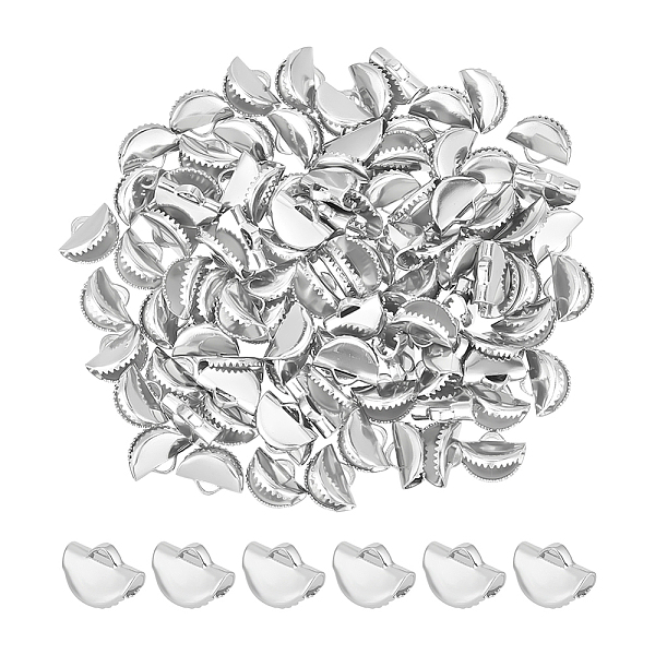 

PandaHall UNICRAFTALE About 100Pcs Ribbon Crimp Ends Sectorial Bracelet Crimp Clasps 7.5x10mm 304 Stainless Steel Crimp Cord Ends with Loop...