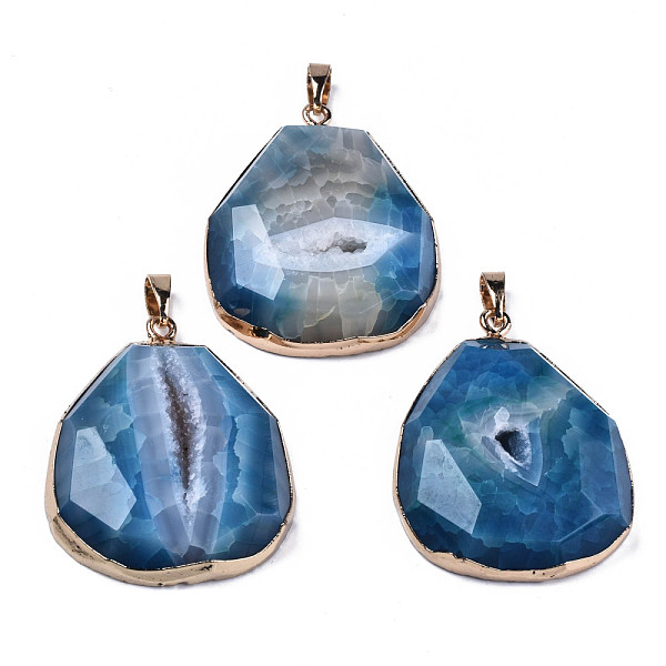 

PandaHall Faceted Teardrop Natural Agate Pendants, Edge Plated, with Brass Bails and Iron Loop, Dyed & Heated, Light Gold...