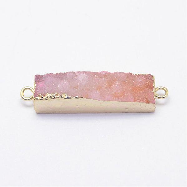 

PandaHall Electroplated Natural Druzy Agate Links/Connectors, Golden, Rectangle, Pearl Pink, 30~45x8~9x4.5~7.5mm, Hole: 2mm Brass Rectangle...