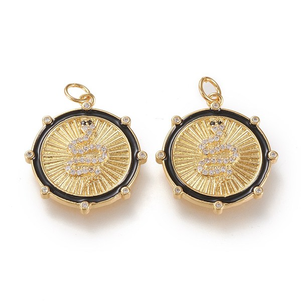 

PandaHall Brass Micro Pave Clear Cubic Zirconia Pendants, with Enamel, Long-Lasting Plated, Flat Round with Snake, Black, Golden, 24x22x2mm...
