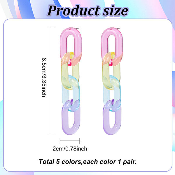 Anattasoul 5 Paar 5-farbige Acryl-Kabelketten-Ohrstecker