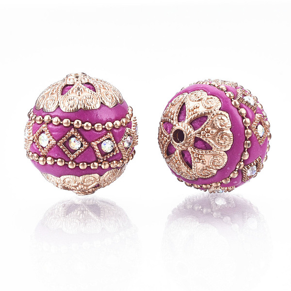 

PandaHall Handmade Indonesia Beads, with Metal Findings, Golden Color Plated, Round, Medium Violet Red, 20~21x20mm, Hole: 1.8~2mm Polymer..., Clear