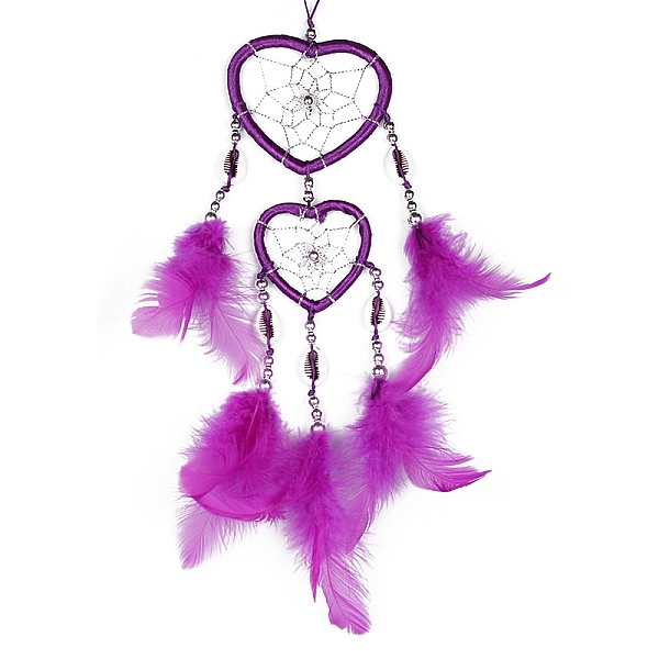 

PandaHall Feather Pendant Decoration with Natural Shell Beaded, Woven Net/Web with Feather, Art Hanging Decors for Garden Window Party...