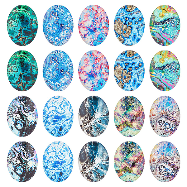

PandaHall 20 Pcs 10 Styles Oval Glass Cabochons, Blue Series Glass Dome Cabochons Oval Flatback Cabochons Dome Gems for Jewelry Making Photo..., Multicolor