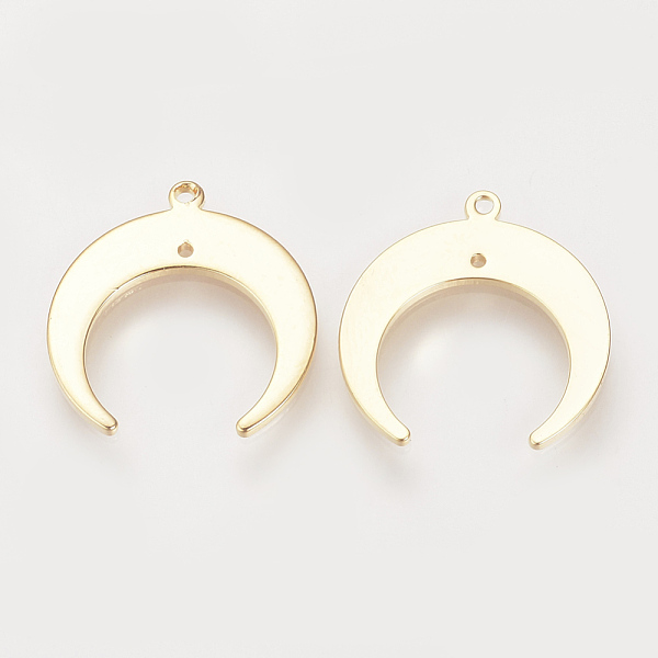 

PandaHall Brass Pendants, Double Horn/Crescent Moon Pendant, Nickel Free, Real 18K Gold Plated, 19x18x1mm, Hole: 1mm Brass Moon