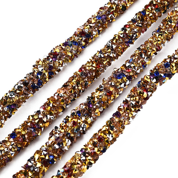 

PandaHall PVC Tubular Synthetic Rubber Cord, Hollow Pipe, with Resin Rhinestones, Colorful, 7mm, Hole: 1.6mm, about 54.68 Yards(50m)/Bundle..., Gold