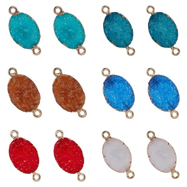 

PandaHall SUNNYCLUE Electroplate Druzy Resin Links Connectors, with Iron Findings, Oval, Light Gold, Mixed Color, 12pcs/box Resin Oval..., Multicolor