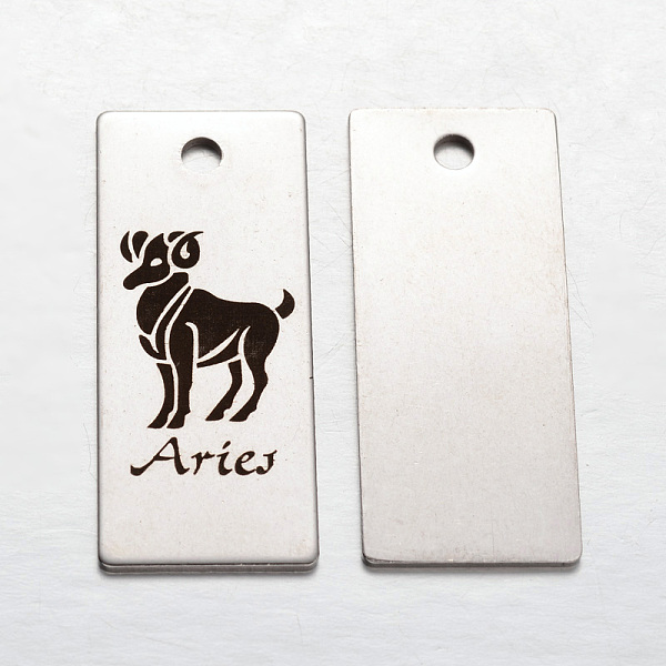 

PandaHall Spray Painted Stainless Steel Pendants, Rectangle with Twelve Constellation/Zodiac Signs, Aries, 38x16x1mm, Hole: 3mm Stainless...