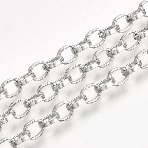 

PandaHall Iron Cable Chains, Unwelded, with Spool, Flat Oval, Platinum, 5.5x4.3x1.2mm, about 164.04 Feet(50m)/roll Iron