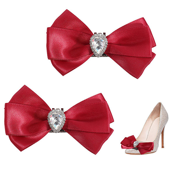 

PandaHall Detachable Polyester Shoe Decorations, with Brass Buckle Clip & Glass Crystal Rhinestone, Bowknot, FireBrick, 57x90x20.5mm Brass..., Red