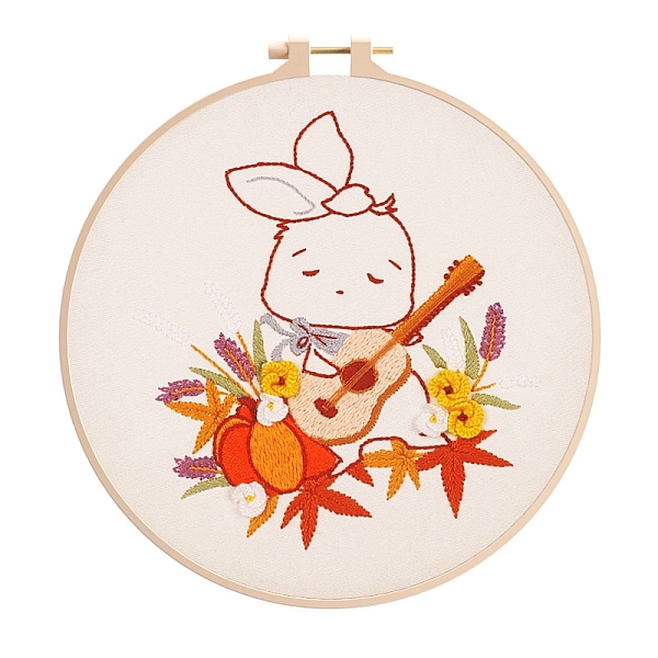 

PandaHall Rabbit Pattern DIY Embroidery Kit, including Embroidery Needles & Thread, Cotton Cloth, Guitar, 210x210mm Cotton Guitar