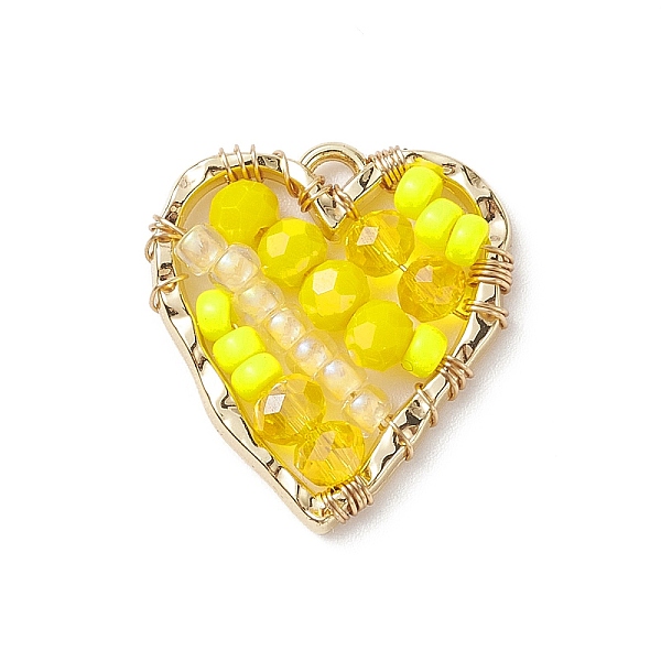 

PandaHall Japanese Seed & Glass Beaded Pendant, with Real 18K Gold Plated Alloy Findings, Heart, Yellow, 22.5x21x4mm, Hole: 1.5mm...