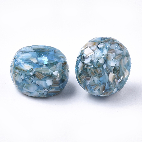 

PandaHall Resin Beads, with Shell, Flat Round, Deep Sky Blue, 23x13mm, Hole: 2.5mm Shell+Resin Flat Round