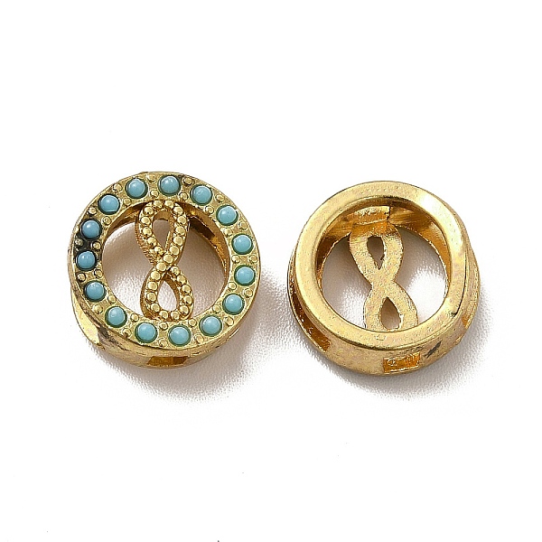 

PandaHall Alloy Slide Charms, with Synthetic Turquoise, Flat Round & Infinity, Turquoise, 12x5mm, Hole: 2~8x2~3mm Alloy Flat Round Green