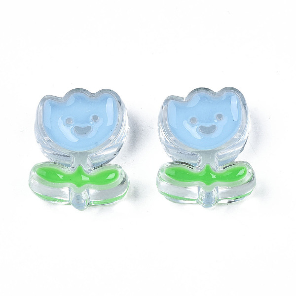 

PandaHall Transparent Acrylic Beads, with Enamel, Flower with Smiling Face, Light Sky Blue, 25x20x9mm, Hole: 3mm Acrylic Flower