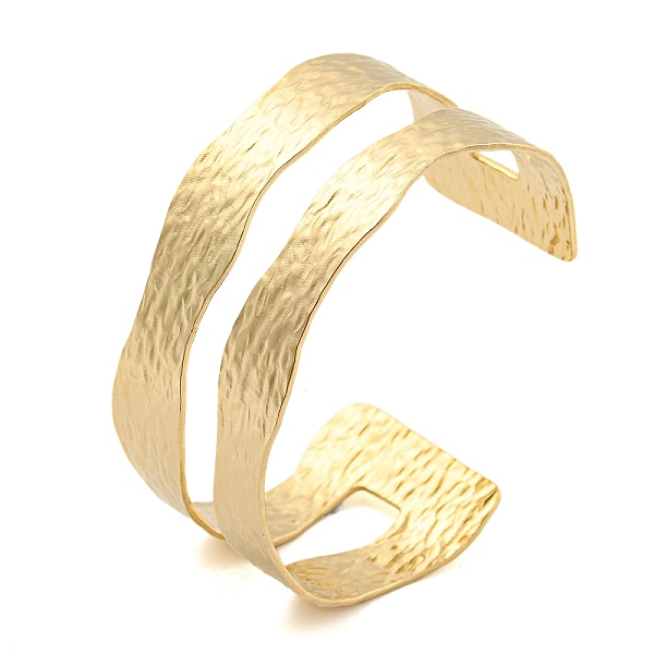 

PandaHall Ion Plating(IP) 304 Stainless Steel Textured Hollow Open Cuff Bangles, Real 18K Gold Plated, Inner Diameter: 2-1/2 inch(6.25cm)...
