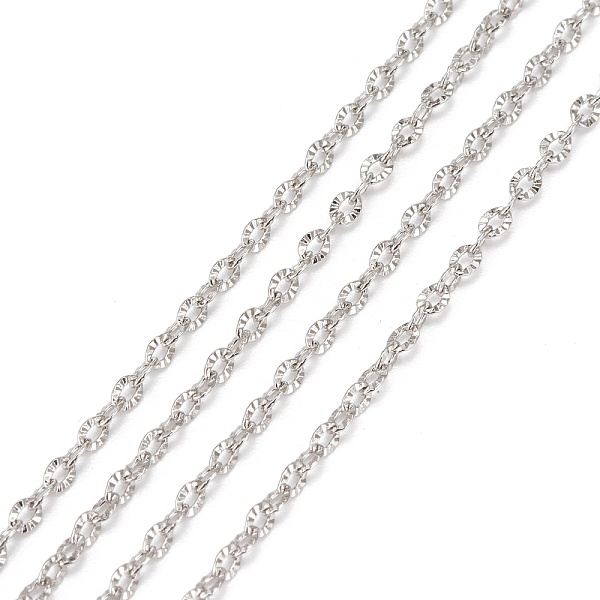 

PandaHall 304 Stainless Steel Cable Chains, with Spool, Soldered, Textured, Stainless Steel Color, 1.7x1.2x0.2mm, about 32.8 Feet(10m)/roll...