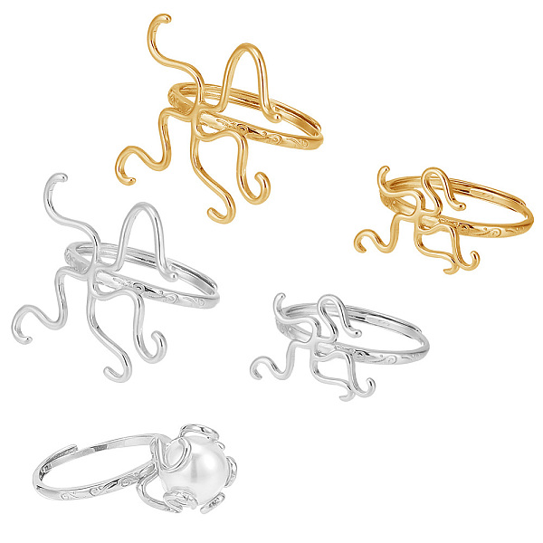 

PandaHall 4Pcs 4 Style Adjustable Brass Ring Components, Twist Filigree Ring Settings, Mixed Color, US Size 7 3/4~8 1/2(18~18.5mm), Tray...