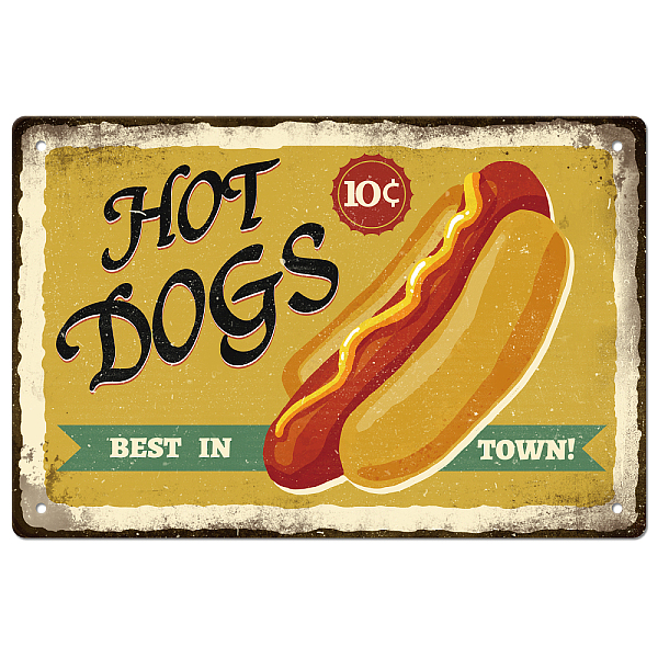PandaHall SUPERDANT Hot Dogs Best in Town Tin Sign Fast Food Tin Sign Vintage Metal Signs Tin Funny Wall Art Painting Iron Decor for Fast...