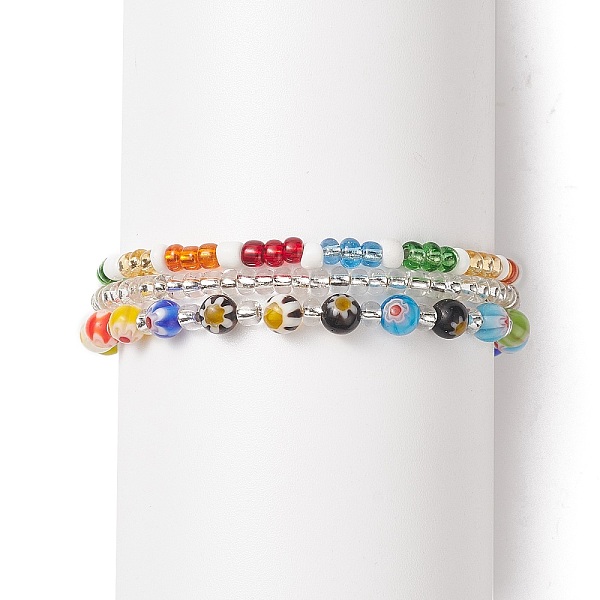 

PandaHall Glass Seed Beads Beaded Bracelets Sets, Millefiori Glass Beads Stretch Bracelets for Woman, Colorful, Inner Diameter: 2-1/8~2-1/4...